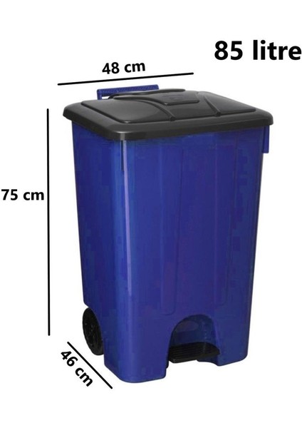 SY-4265 Mavi 85 Lt Köşeli Pedallı Tekerlekli Çöp Kovası