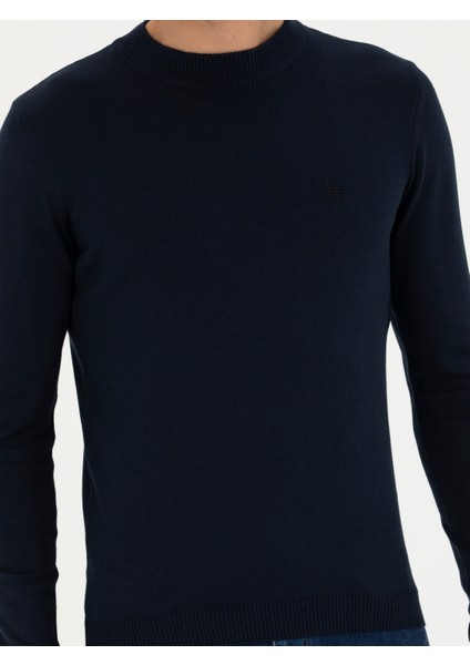 Erkek Lacivert Slim Fit Çeyrek Balıkçı Basic Triko Kazak 50259098-VR033