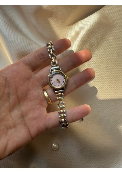 Retro Minimal Hasır Kordon Vintage Kadın Kol Saati Pembe