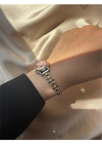 Retro Minimal Hasır Kordon Vintage Kadın Kol Saati Pembe