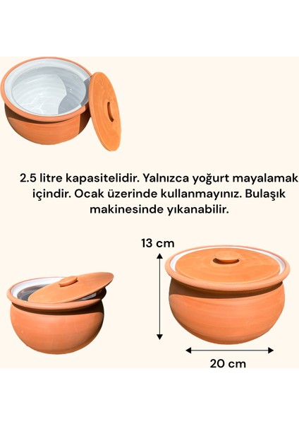 Sırlı Doğal Toprak Kapaklı Yoğurt Mayalama Güveci-Tenceresi Küçük Boy 2,5 Litre