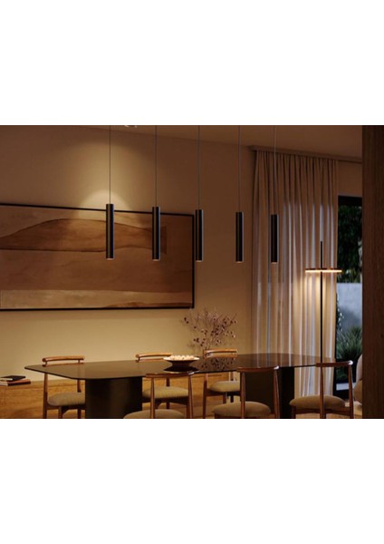 Mylights Sıralı Masaüstü Beşli 5 Li Sartkıt 120CM Metal Gövde Tasarruflu LED Ampul ile Spot Sarkıt Avize