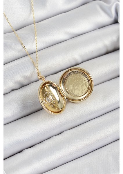 316L Çelik Zincir Açılabilir Madalyon Model Zirkon Taşlı Gold Renk Kadın Kolye fiyatları