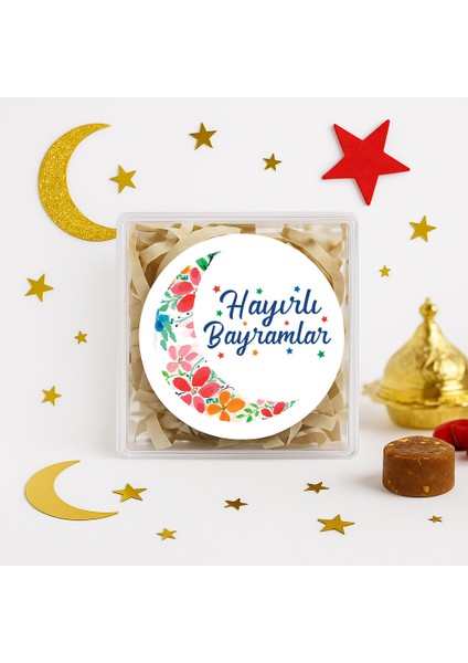 Hayırlı Bayramlar Baskılı 4 cm Yuvarlak Etiket 24 Adet No:31