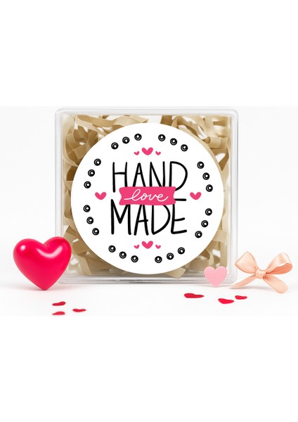Hand Made Love Baskılı 4 cm Yuvarlak Etiket 24 Adet