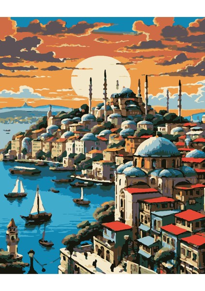 Sayılarla Boyama Kasnaklı Tablo Seti Fırça Boya Dahil 40X50 Istanbul