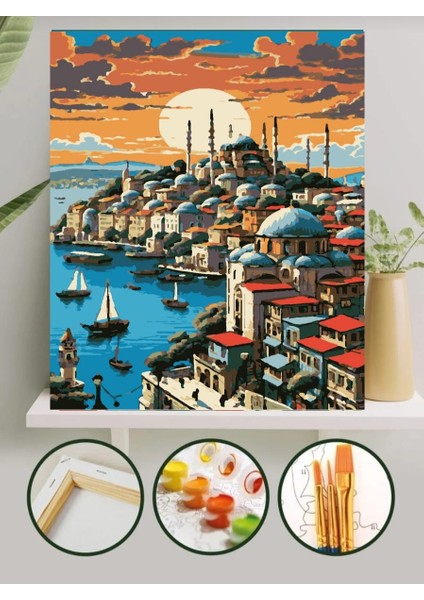 Sayılarla Boyama Kasnaklı Tablo Seti Fırça Boya Dahil 40X50 Istanbul