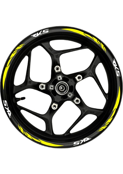 Motosiklet Jant Şeridi Rks Beyaz Yazılı Sarı Pençe Şeritli Sağ-Sol/ön-Arka