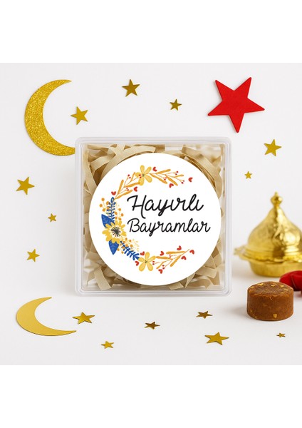 Hayırlı Bayramlar 4 cm Opak Yapışkanlı Sticker 24 Adet ( Suya Dayanıklı )