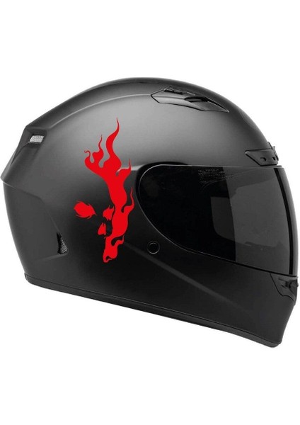 Tek Renk Alevli Kafatası (Flaming Skull Helmet Stickers) Kask Sticker Etiket Modeli