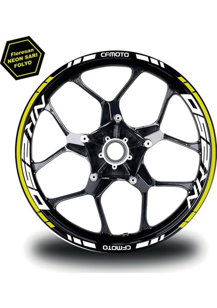 Cfmoto NK250 Jant Sticker Iç & Dış Takım Etiket Modeli Neon Sarı - Beyaz