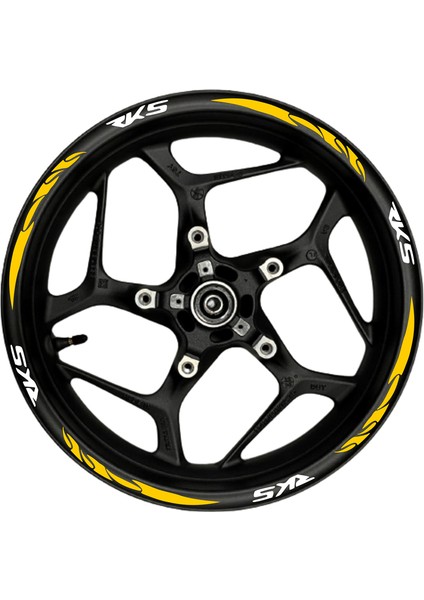 Motosiklet Jant Şeridi Rks Beyaz Yazılı Turuncu Reflektif Pençe Şeritli Sağ-Sol/ön-Arka