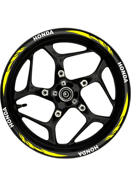 Motosiklet Jant Şeridi Honda Beyaz Yazılı Sarı Pençe Şeritli Sağ-Sol/ön-Arka