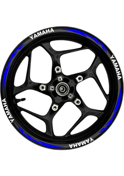 Motosiklet Jant Şeridi Yamaha Beyaz Yazılı Mavi Reflektif Pençe Şeritli Sağ-Sol/ön-Arka