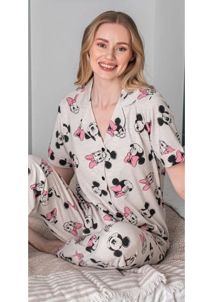 Alissa 6254 Kadın Mickey Mouselu Patlı Pijama Takımı