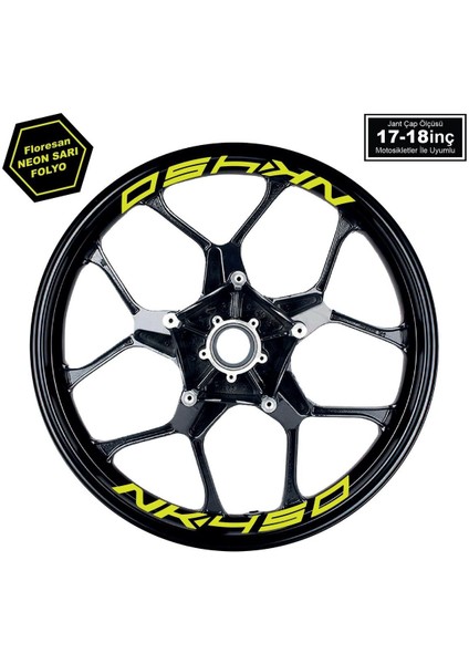 Neon Yeşil (Sarı) Cfmoto 450NK Yazılı 8 Li Jant Içi Yazı Sticker