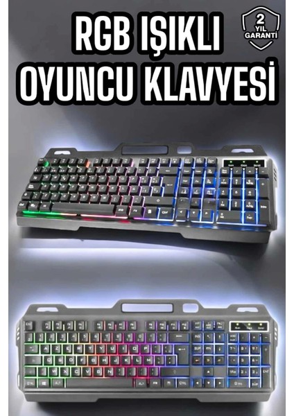 LED Işıklı Oyuncu Klavye USB Girişli Rgb Işıklı Q Klavye Mouse Hediyeli