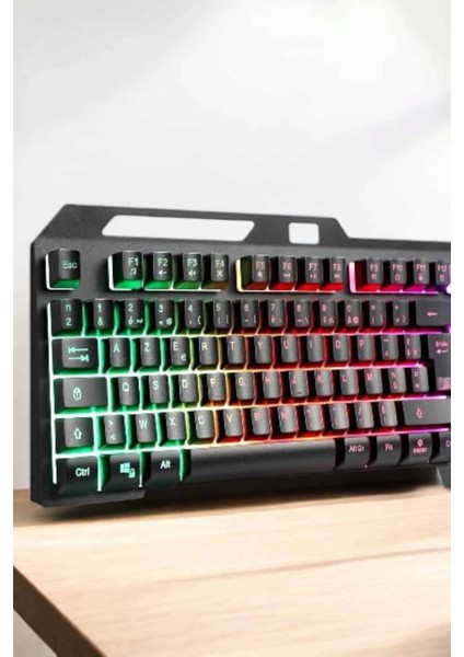 LED Işıklı Oyuncu Klavye USB Girişli Rgb Işıklı Q Klavye Mouse Hediyeli