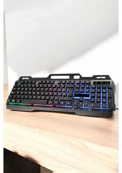 LED Işıklı Oyuncu Klavye USB Girişli Rgb Işıklı Q Klavye Mouse Hediyeli