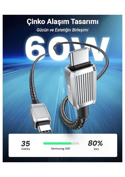 60W 3A Pd Type-C To Type-C Hızlı Şarj ve Data Kablosu 1.5 Metre Siyah