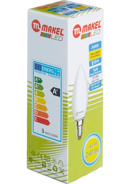 LED Ampul, 3 W, Buji Tipi 3000 K, Sıcak Beyaz