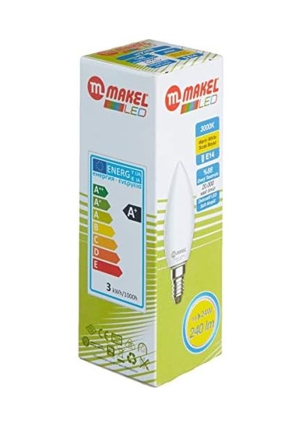 LED Ampul, 3 W, Buji Tipi 3000 K, Sıcak Beyaz