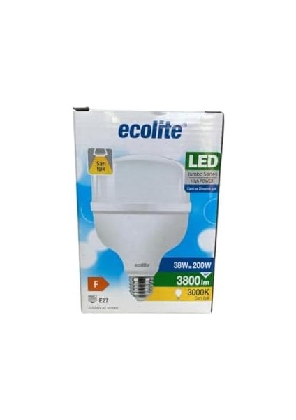Ecolite 38W (200W) Jumbo LED Ampul 3000K Sarı Işık E27 Duylu 3800 Lümen