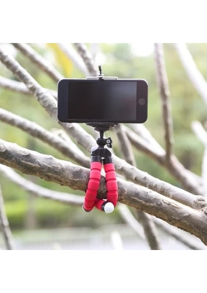 Süngerli, Elastik ve Sabit, Dönebilen Tripod (Kırmızı)