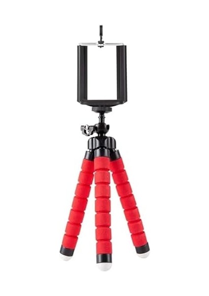 Süngerli, Elastik ve Sabit, Dönebilen Tripod (Kırmızı)