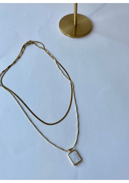 2'li Dikdörtgen Sedef Çelik Gold Kolye fırsatları