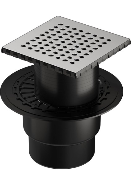 V-Flow Kare 5607287 Yalıtımlı Duş Kanalı, Alttan Çıkışlı, 15X15 Cm, Dk 200 Kapak, Mat Krom