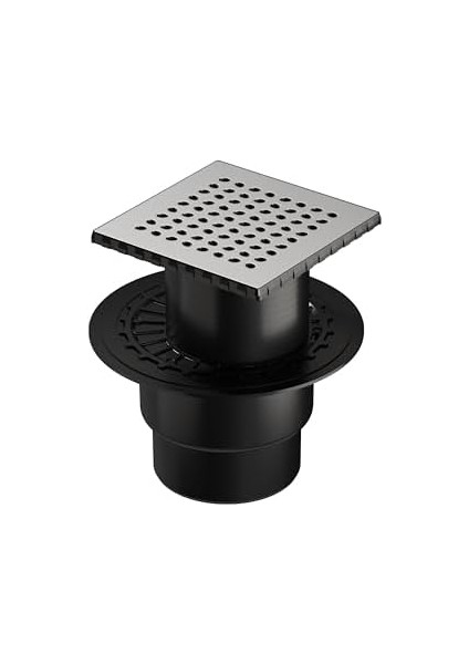 V-Flow Kare 5607287 Yalıtımlı Duş Kanalı, Alttan Çıkışlı, 15X15 Cm, Dk 200 Kapak, Mat Krom