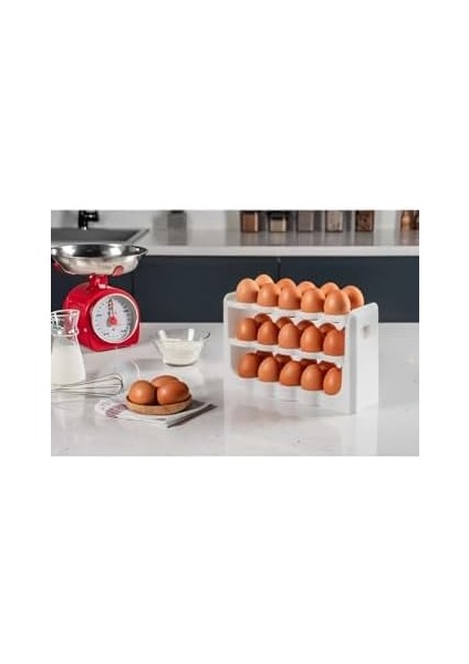 3 Katlı Yumurtalık Buzdolabı Organizeri Saklama Kabı 30 Bölmeli Raflı Yumurta Kutusu Düzenleyici (1, Şeffaf)