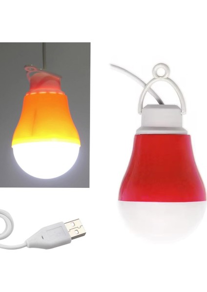 USB Kablolu Beyaz LED Ampul 5W 5 Volt, Kamp, Piknik, Çadır, Seyahat, Açık Hava, Çok Amaçlı Lamba, Powerbank, Laptop Gibi Güç Alabileceği USB Girişli Her Cihaz ile Çalışabilir (1)