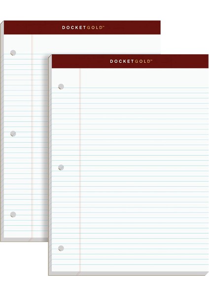 Double Disket Gold Writing "tablet, 8 - 1/2 x 11 - 3/10,2 Cm, Delikli, 3-Delik Delikli, Beyaz, Dar, Rule, 100 Yaprak Pro Blok, 2 Pads Pro Pack (99706)