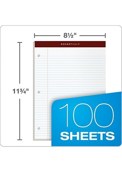 Double Disket Gold Writing "tablet, 8 - 1/2 x 11 - 3/10,2 Cm, Delikli, 3-Delik Delikli, Beyaz, Dar, Rule, 100 Yaprak Pro Blok, 2 Pads Pro Pack (99706)