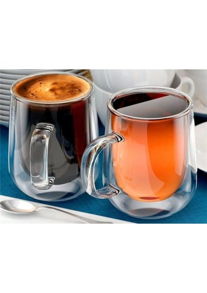 Adet Çift Cidarlı Cam Kupa Bardak 225 ml Çift Camlı Zarif Bardak Kupa