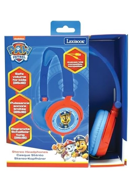 Paw Patrol Chase Marshall Stereo Kulaklık, Sınırlı Ses Gücü, Katlanabilir ve Ayarlanabilir, Mavi/kırmızı, HP015PA