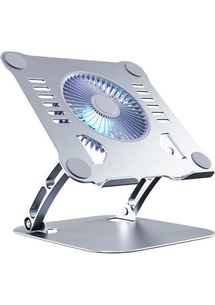 USB Fanlı Notebook Bilgisayar Standı Güçlü Fan Yüksekliği Ayarlanabilir Tutucu Işıklı Fan Tok Alüminyum 10-17 Inç Notebooklar ile Uyumlu Pedli TABAN%100 Tok Aliminyum Alaşımlı Katlanır S102
