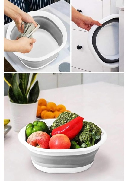Katlanabilir Badya Leğen, 2,7 Litre, Taşınabilir, Yer Kaplamayan Çok Amaçlı Mutfak Banyo Badya