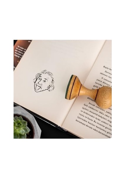 Hediye Einstein Tasarımlı Esprili Mühür - Ahşap Kitap Mühür - Defter Kaşe