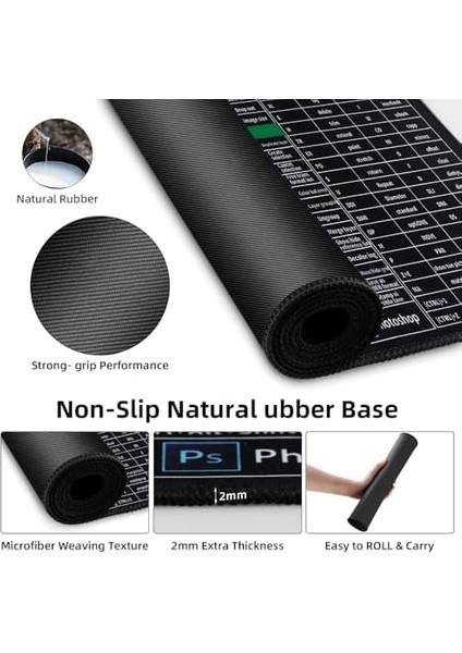 Süper Kalite 90X40 Büyük Boy Xxl Mouse Pad Kauçuk Alt Taban, Yumuşak Kumaş Oyuncu Mousepad, Bilgisayar ve Dizüstü Bilgisayar Uyumlu 90 40 Mouse Pad (Kısayollar Desenli)
