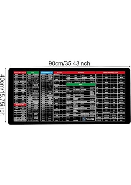 Süper Kalite 90X40 Büyük Boy Xxl Mouse Pad Kauçuk Alt Taban, Yumuşak Kumaş Oyuncu Mousepad, Bilgisayar ve Dizüstü Bilgisayar Uyumlu 90 40 Mouse Pad (Kısayollar Desenli)