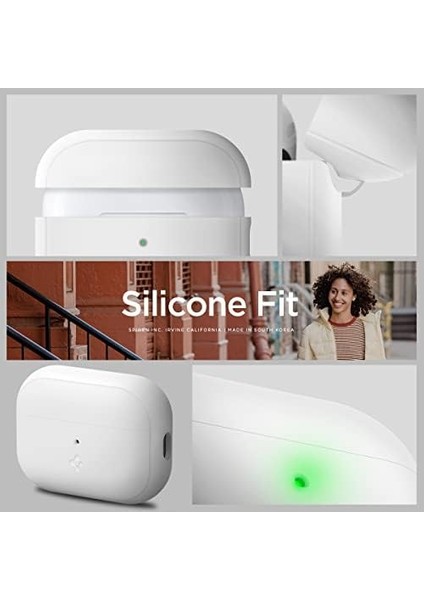 Apple Airpods Pro (2.nesil) Kılıf Silicone Fit White + Strap (Askı Ipi) Gray - ACS05811