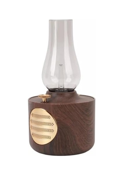 Retro Gaz Lambası Şeklinde Dimmerli Işıklı Bluetooth Hoparlör Başucu Lambası Fonksiyonlu (Ahşap)