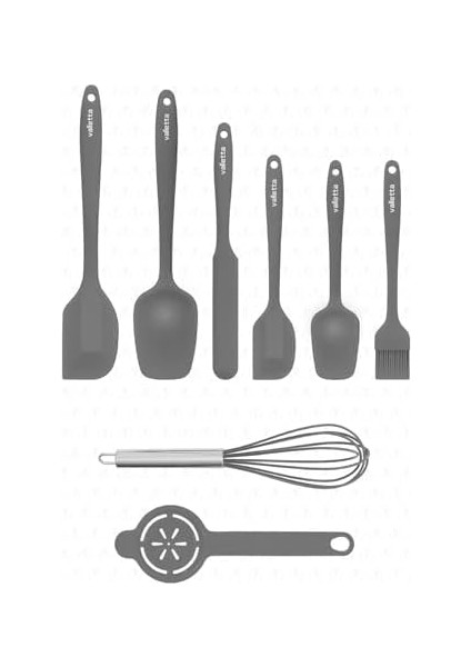 Drongo Isıya Dayanıklı Yanmaz Yapışmaz Silikon Spatula Seti 8 Parça Gri