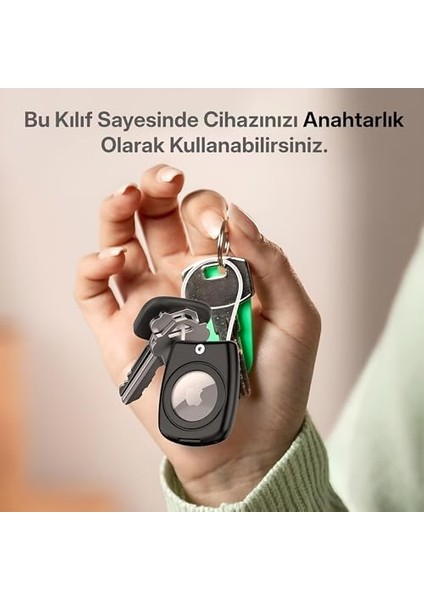 Airtag Için Darbeye Karşı Dayanıklı ve Kaybolmaya Karşı Güvenli Metal Halat ile Asılabilir Kılıf (Siyah)