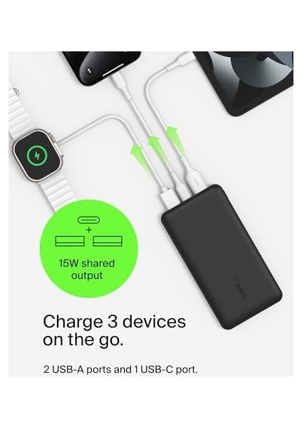 USB C Taşınabilir Powerbank 20000 Mah, USB Tip C Giriş Çıkış Bağlantı Noktalı 20K Güç Bankası Için USB C - A Kablosu Dahil 2 USB A Bağlantı Noktası, Siyah