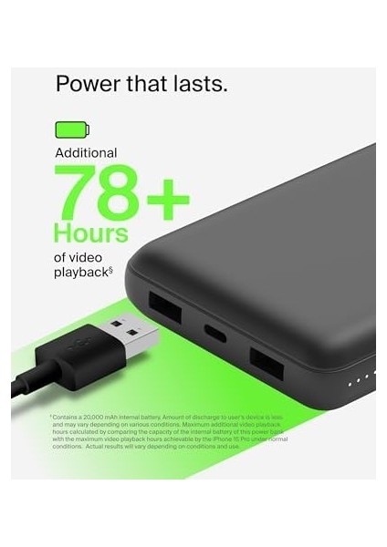 USB C Taşınabilir Powerbank 20000 Mah, USB Tip C Giriş Çıkış Bağlantı Noktalı 20K Güç Bankası Için USB C - A Kablosu Dahil 2 USB A Bağlantı Noktası, Siyah