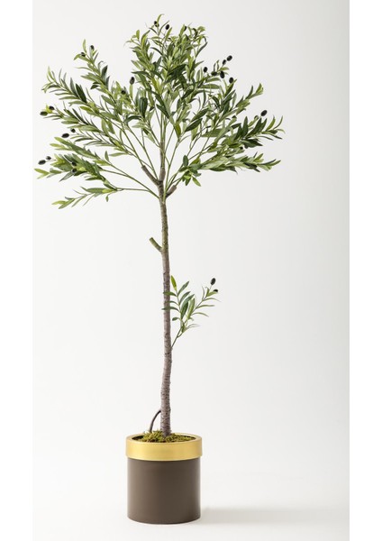 Yapay Zeytin Ağacı 160 cm Kahverengi Gold Metal Saksı